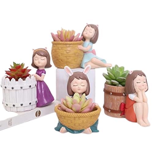 Pancikaa Succulent Resin Mini Girls Plant Pots Pack of 4 | Cute Flowerpots for Home, Garden & Desk | Small Ornaments - Multicolor Outdoor/Indoor Mini Girls Plant Pots - Image 5