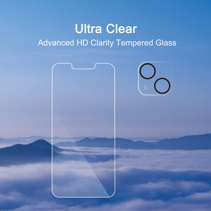 Ailun 2 Pack Screen Protector for iPhone 13 [6.1 inch Display] with 2 Pack Tempered Glass Camera Lens Protector,[9H Hardness]-HD - Image 4