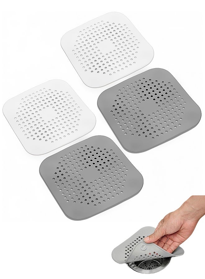 4 قطع من مصيدة الشعر المربعة لتصريف المياه، غطاء سيليكون لتصريف مياه الدش مع أكواب شفط، مصيدة مياه، غطاء حوض للحمام وحوض الاستحمام والمطبخ، مصفاة، حماية للدش - Image 1