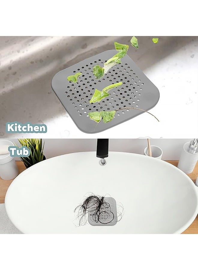 4 قطع من مصيدة الشعر المربعة لتصريف المياه، غطاء سيليكون لتصريف مياه الدش مع أكواب شفط، مصيدة مياه، غطاء حوض للحمام وحوض الاستحمام والمطبخ، مصفاة، حماية للدش - Image 4