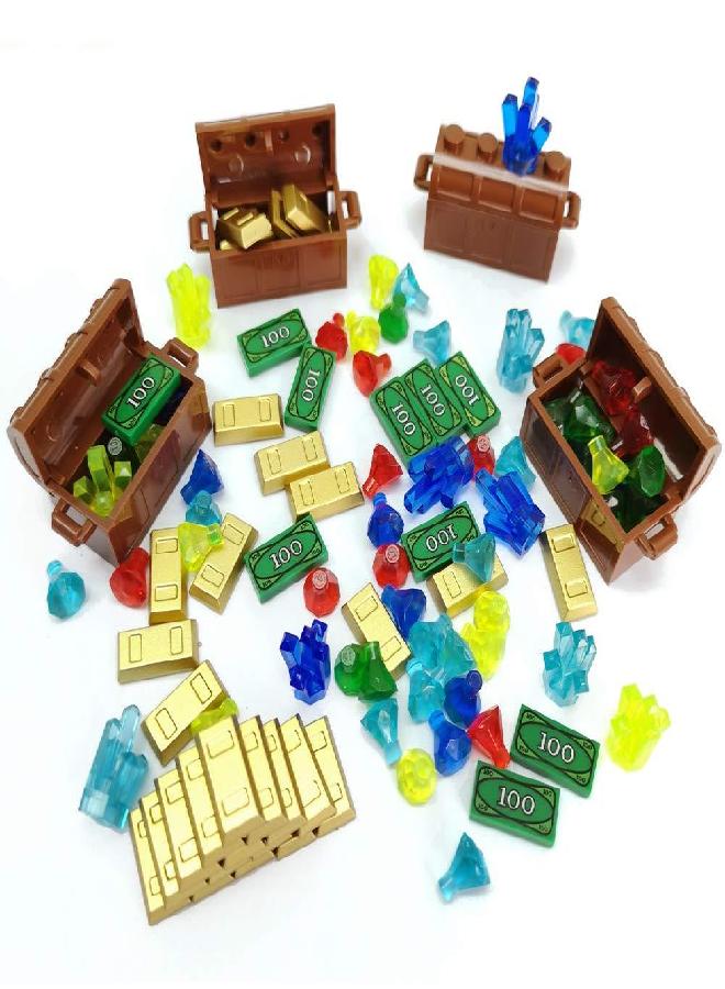 ZHX Treasure Accessories Jewel Chest, Gems Diamonds, Bullion Gold Bar, Crystals, $100 Dollar Bill Cash Toy Pirate Building Blocks Set for Kids 5 6 7 8 Years Old - Image 1