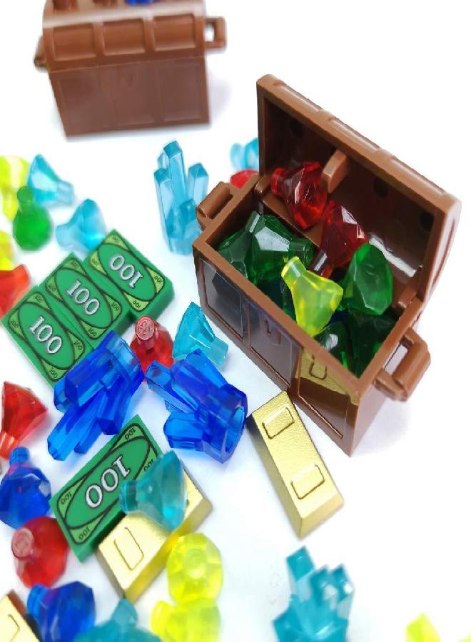 ZHX Treasure Accessories Jewel Chest, Gems Diamonds, Bullion Gold Bar, Crystals, $100 Dollar Bill Cash Toy Pirate Building Blocks Set for Kids 5 6 7 8 Years Old - Image 5