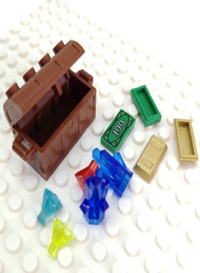 ZHX Treasure Accessories Jewel Chest, Gems Diamonds, Bullion Gold Bar, Crystals, $100 Dollar Bill Cash Toy Pirate Building Blocks Set for Kids 5 6 7 8 Years Old - Image 3