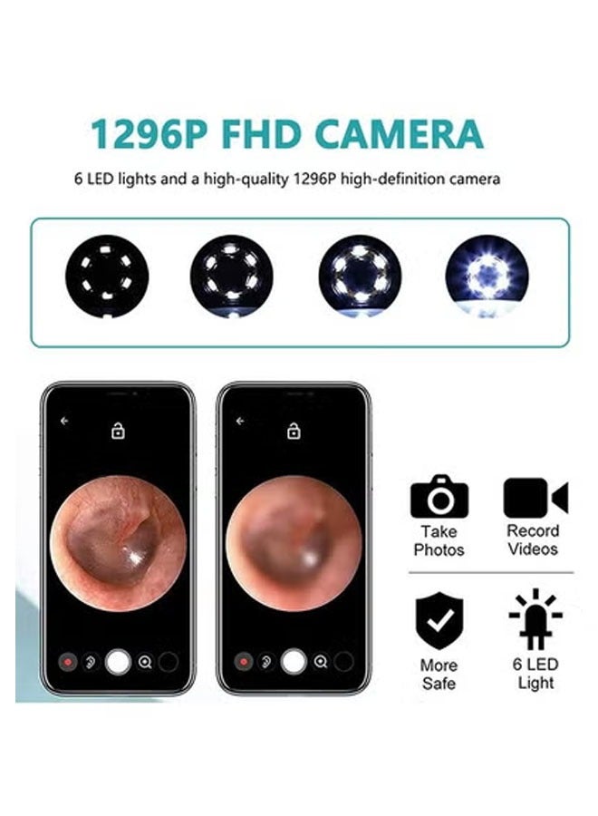 Bukela Ear Wax Removal, Wi-Fi Visible Wax Elimination Spoon with 4 Soft Silicone Ear Scoops, Wireless Ear Endoscope 1296P HD with LED Light for iPhone, iPad, Android Phones (White)  - Image 3