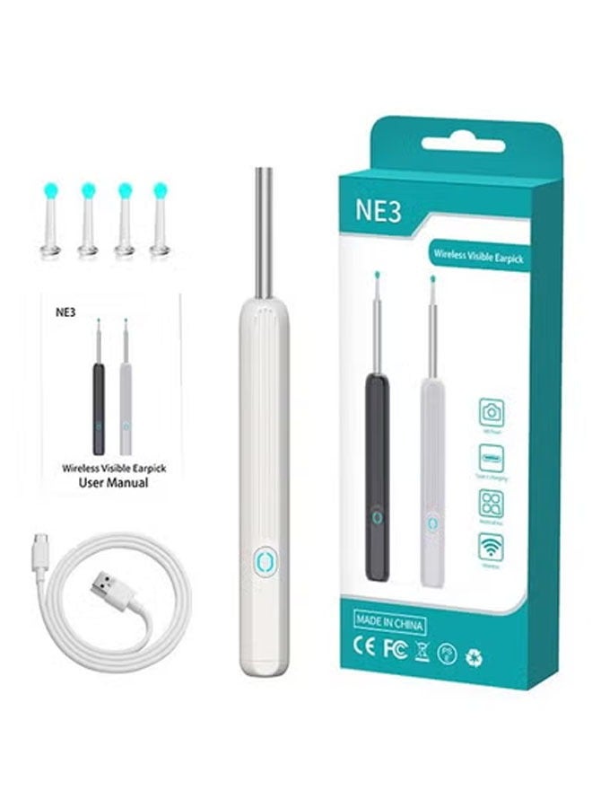 Bukela Ear Wax Removal, Wi-Fi Visible Wax Elimination Spoon with 4 Soft Silicone Ear Scoops, Wireless Ear Endoscope 1296P HD with LED Light for iPhone, iPad, Android Phones (White)  - Image 1