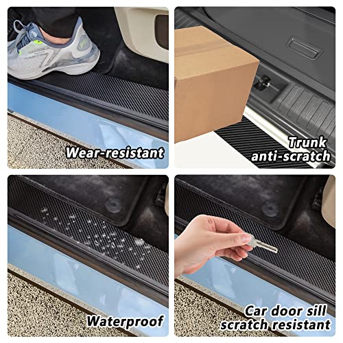 Turcee 5PCS Car Door Sill Protector,Carbon Fiber Threshold/Rear Bumper Guard Anti-Scratch Sticker Door Edge Protection Decorate,Interior Accessories Self-Adhesive Anti-Scratch Waterpoor (Carbon Fiber-5Pcs) - Image 5