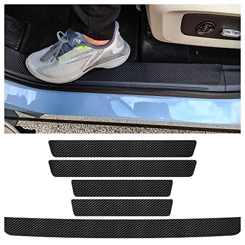 Turcee 5PCS Car Door Sill Protector,Carbon Fiber Threshold/Rear Bumper Guard Anti-Scratch Sticker Door Edge Protection Decorate,Interior Accessories Self-Adhesive Anti-Scratch Waterpoor (Carbon Fiber-5Pcs) - Image 1