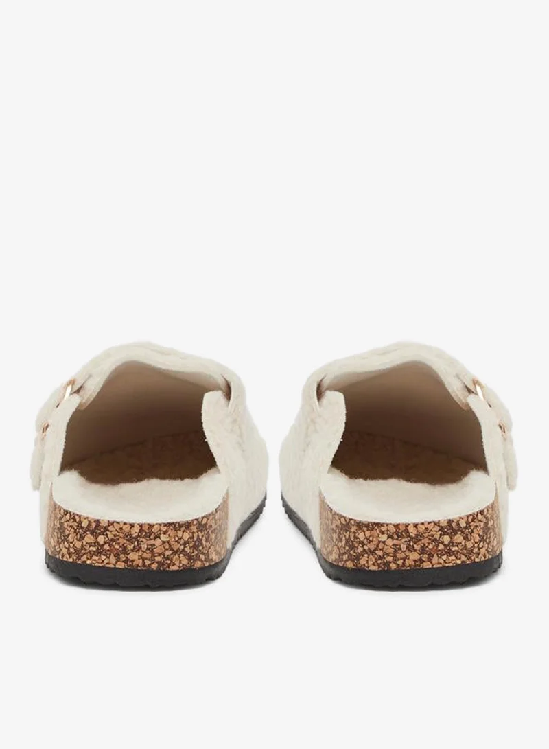 Styli  Styli Fluffy Textured Buckle Detail Slippers for Women | Best Price UAE