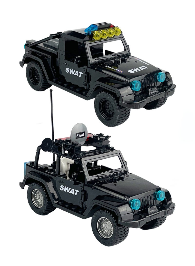 Children's Black Police Car, Black Patrol Car Model Small Particle Building Blocks Toy Ornaments - Image 1