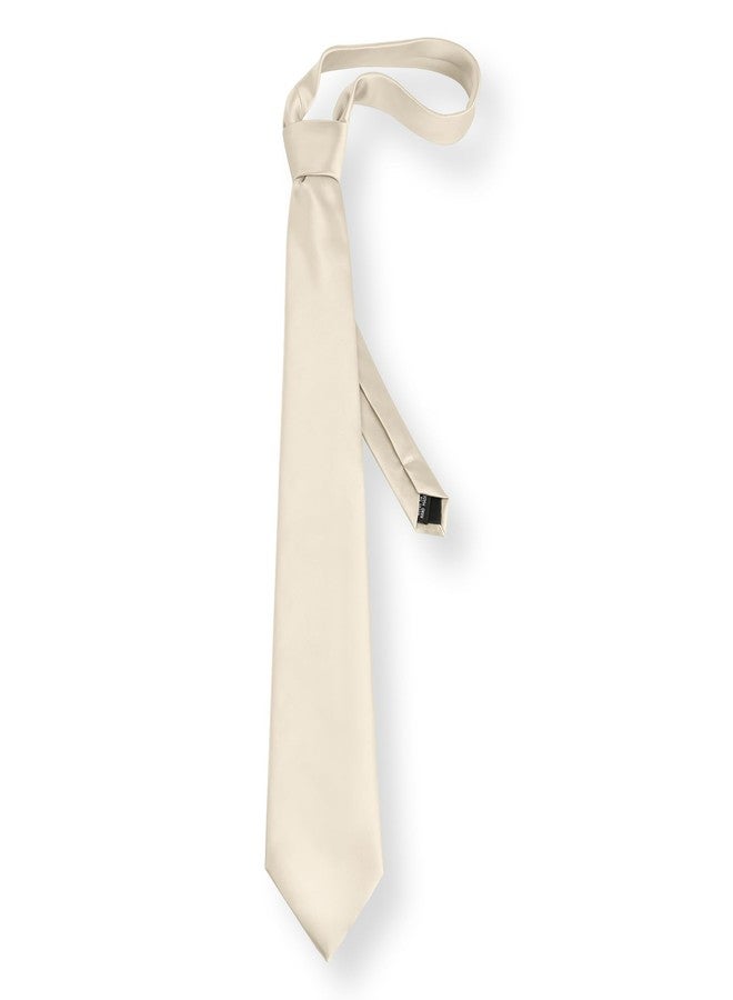 Mukidom Champagne Tie for Men Wedding Solid Satin Silk Champagne Necktie Pocket Square Cufflinks and Lapel Pin Brooch Set - Image 5