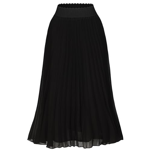 TEERFU Women's Casual High Waist A Line Stretch Pleated Midi Swing Skirt Black XL - Image 1