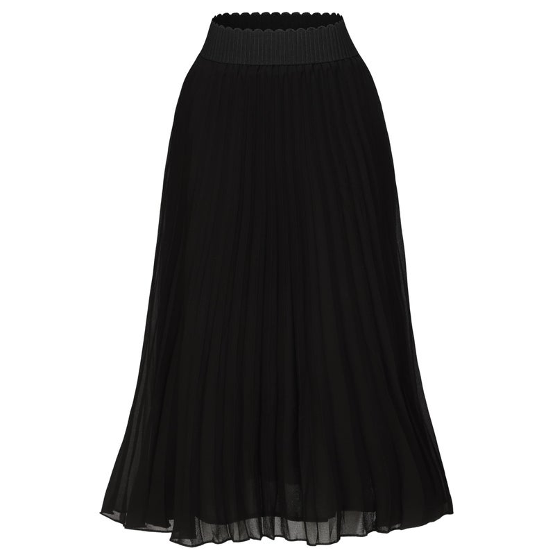 TEERFU Women's Casual High Waist A Line Stretch Pleated Midi Swing Skirt Black XL - Image 3