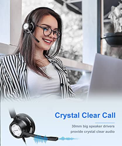 New bee USB Headset with Microphone for PC Computer Headset, Single Ear Noise Cancelling Mic, Call Center Wired Headphone with 3.5 mm/USB/Type C for Skype Zoom Tablet Laptop - Image 2