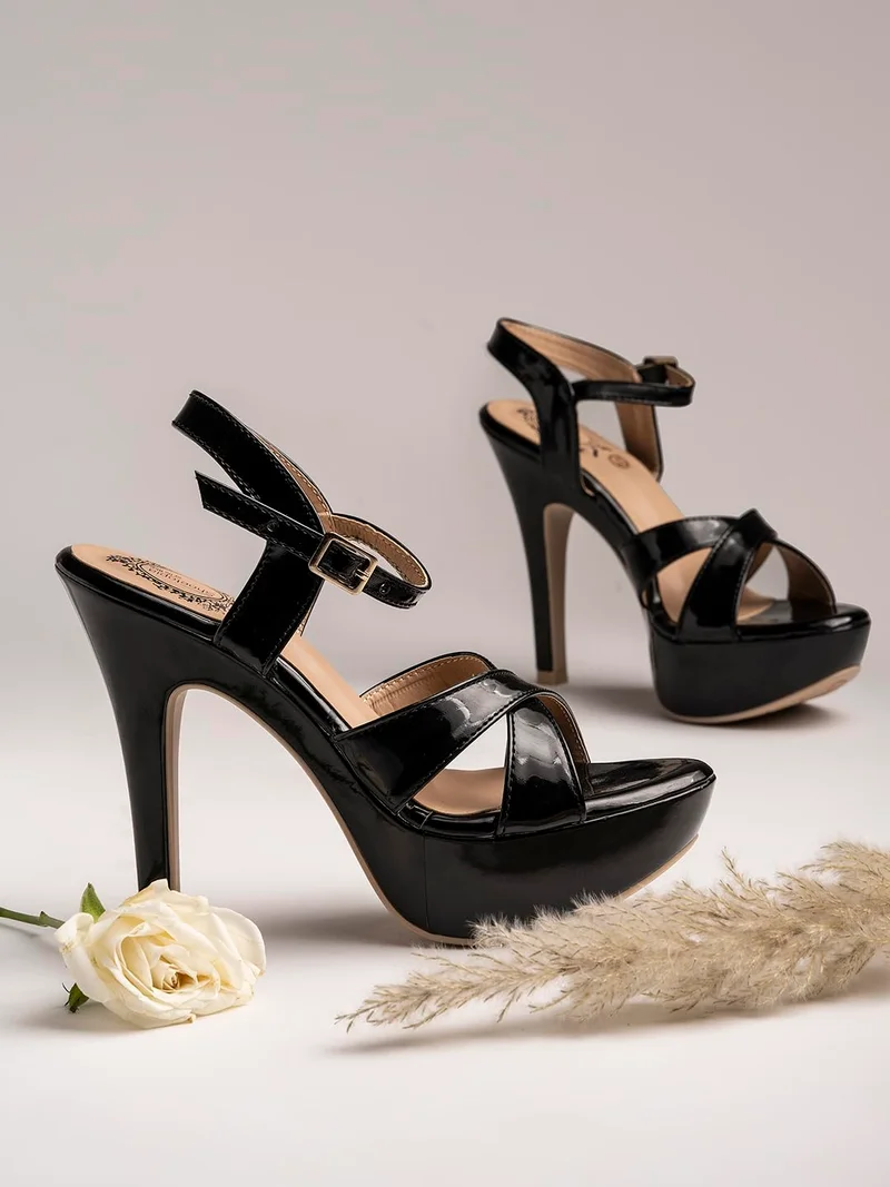 شوتوبيا Women's Platform  High Heel Sandals – Open Toe Stiletto Heels with Ankle Strap, Patent Party Dress Shoes Casual, Ethnic, Party & Wedding