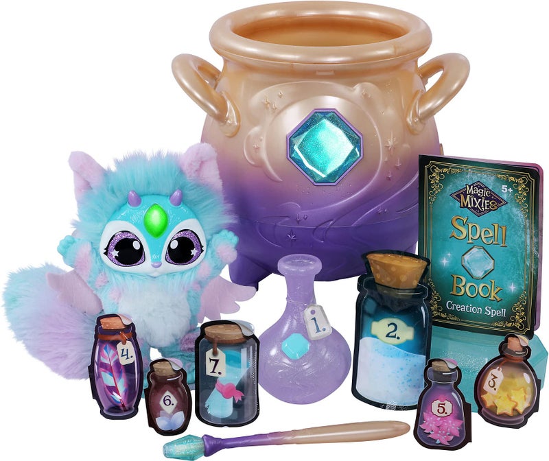 Magic Mixies Cream Tea Magic Mixies Magical Misting Cauldron with Interactive 8 inch Blue Plush Toy and 50+ Sounds and Reactions, Multicolor - Image 1