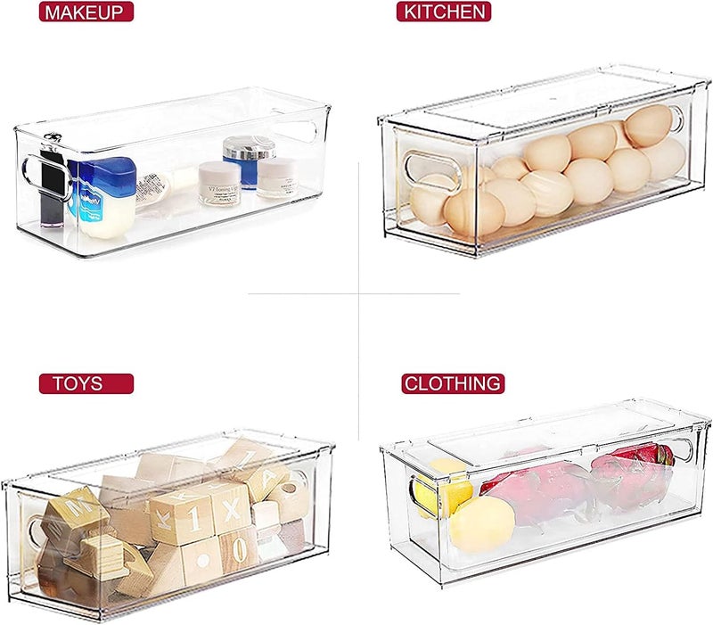 loobuu 2 Pack Refrigerator Organizer Bins with Pull-out Drawer, Stackable Fridge Drawer Organizer Set with Handle, BPA-free Drawable Clear Storage Cases for Freezer, Cabinet, Kitchen, Pantry Organization - Image 3