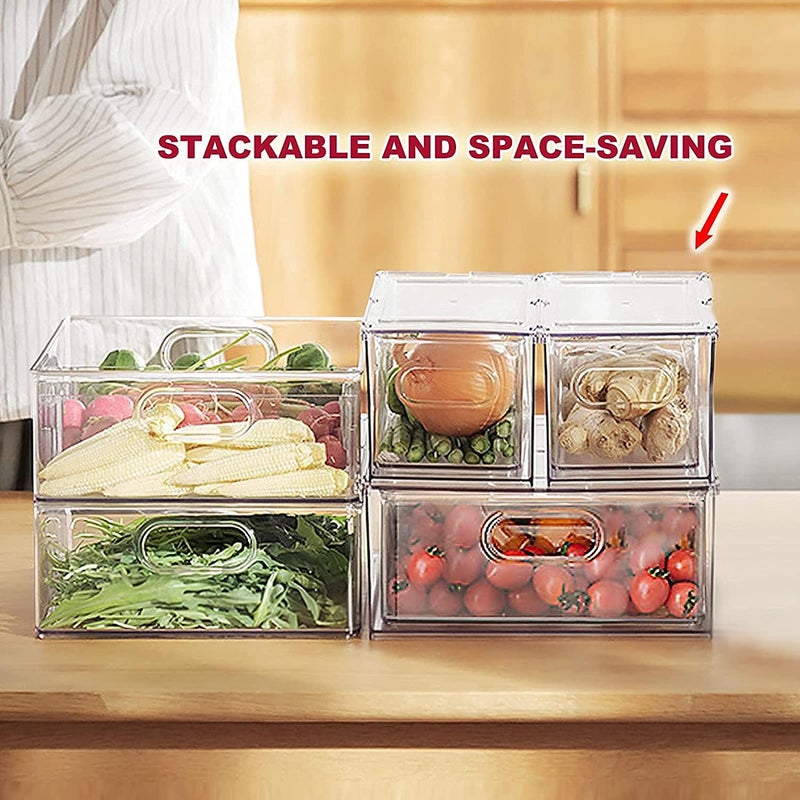 loobuu 2 Pack Refrigerator Organizer Bins with Pull-out Drawer, Stackable Fridge Drawer Organizer Set with Handle, BPA-free Drawable Clear Storage Cases for Freezer, Cabinet, Kitchen, Pantry Organization - Image 4