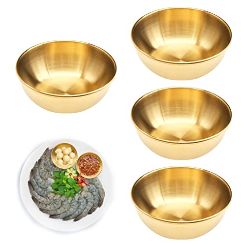 4 Pcs Gold Stainless Steel Sauce Dip Bowls Small Soy Sauce Dish Appetizer Plates Sushi Seasoning Dipping Bowl