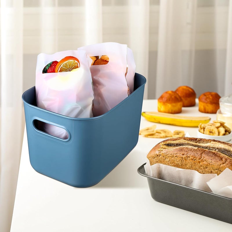 Hoolerry 8 Pieces Colorful Storage Bins with Lid, Plastic Storage Basket Organizing Container Stackable Box with Handle for Shelves Desktop Playroom Office(10.2 x 7 x 6.3 Inch,Blue) - Image 4