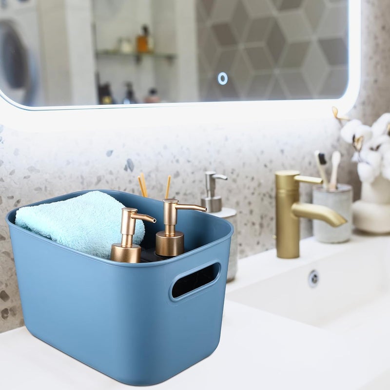 Hoolerry 8 Pieces Colorful Storage Bins with Lid, Plastic Storage Basket Organizing Container Stackable Box with Handle for Shelves Desktop Playroom Office(10.2 x 7 x 6.3 Inch,Blue) - Image 5