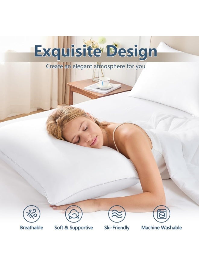وسائد نوم فاخرة بجودة الفنادق، بديل للريش، مع غطاء من الألياف الدقيقة يسمح بمرور الهواء، مناسبة لمن ينامون على الجانب أو الظهر أو البطن، تقلل من آلام الرقبة، (عبوة من قطعتين) - Image 2