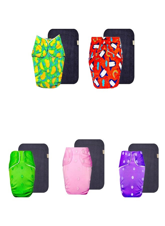 Dumbledo Premium Cloth Diaper with Gray Insert (Pack of 5) | Snug Fit | 6-Layer Absorbent Pad | Travel Friendly | Worry-Free Diapering | 3 Months - 3 Years | Unisex Baby - Image 1