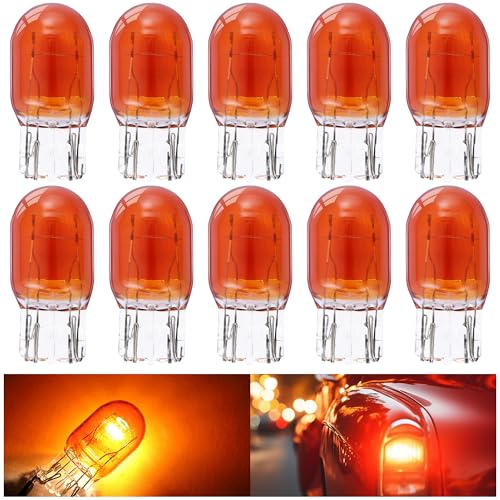 Meonum 10 Pcs 7443 Brake Light Bulb 7444NA LED Bulb 7443 7444 LED Bulbs Amber T20 W215W 12V Automotive Brake Tail Turn Signal Light Bulbs Replacement - Image 1
