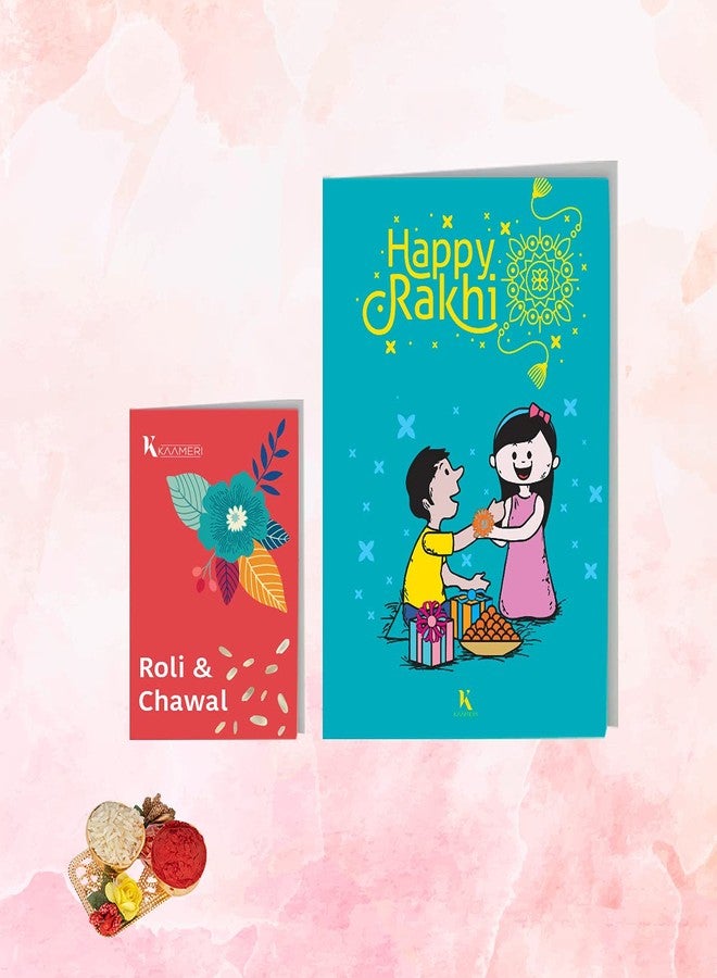 Kaameri Bazaar Bhaiya Bhabhi Rakhis Set with Roli Chawal Pack, Laxmi Ganesha Pooja Coin and Greeting card - Rakhi for brother and Lumba Rakhi for Bhabhi - Image 3