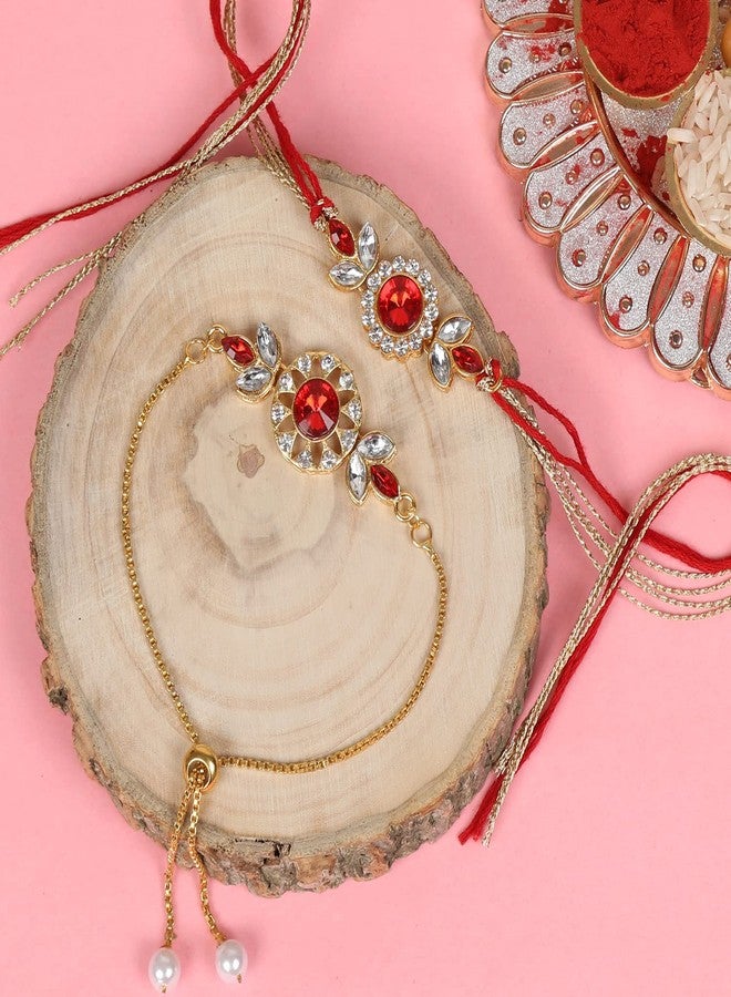Kaameri Bazaar Bhaiya Bhabhi Rakhis Set with Roli Chawal Pack, Laxmi Ganesha Pooja Coin and Greeting card - Rakhi for brother and Lumba Rakhi for Bhabhi - Image 2