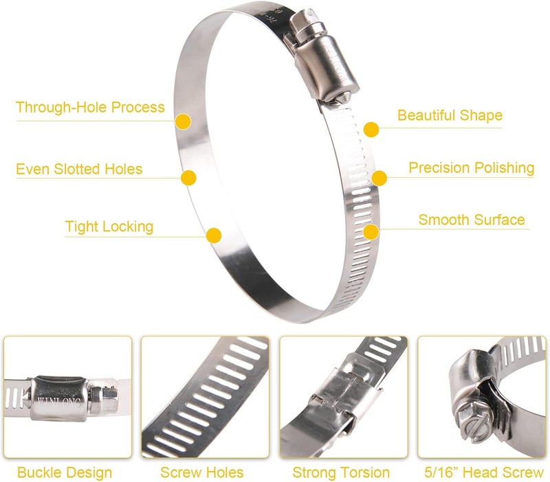 WIN-LONG 3.5'' Stainless Steel Hose Clamps, 8PK SAE 56 Worm Gear Drive Hose Clamps Clamping Range 3 to 4 Inch (76-102mm) for Automotive Plumbing, 3 1/2'', 3 3/4'', 3 1/4'' Clamps - Image 4