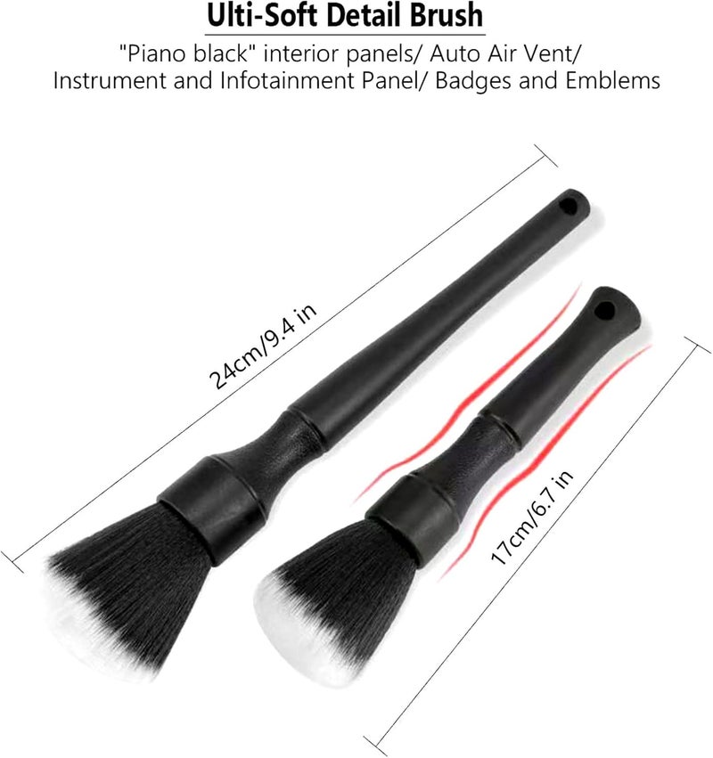 POPDA Ultra- Soft Car Detailing Brush Set, Auto Detail Brush Kit for Elegant Surfaces, Interior Exterior No Scratch for Cleaning Air Vent Engine Bay Emblems Dashboard Seat Wheel, Engine, Wheel Nut… - Image 2