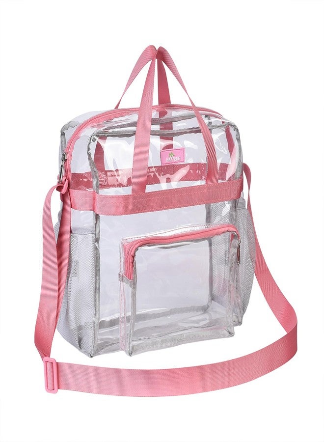 Bagenius Clear Tote Bag Stadium Approved, 12x6x12 Game Day Clear Satchel Bag with Shoulder Strap for Concert Work and Sports, Pink - Image 1