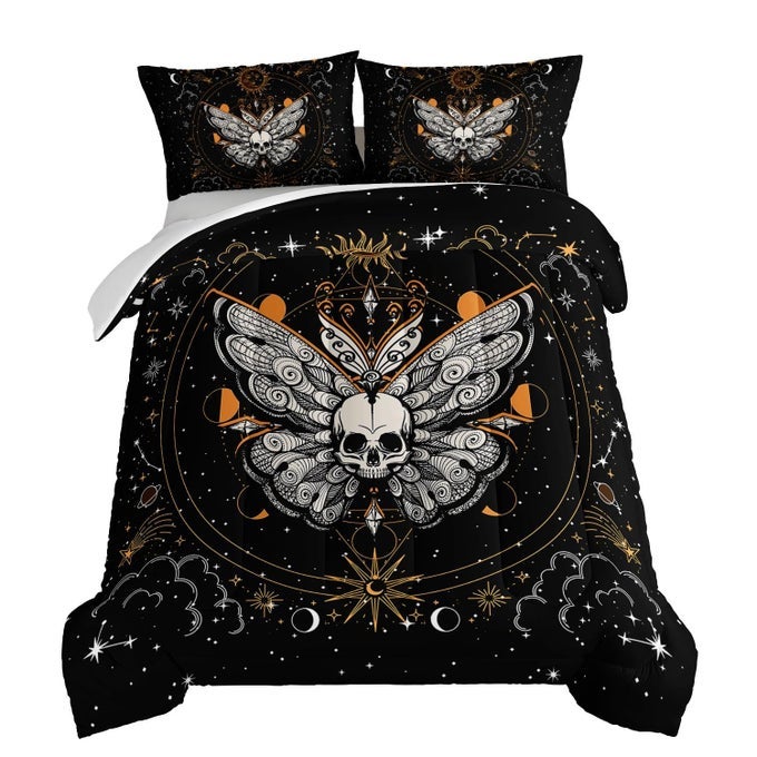 BUTTERFLY COMFORTER SET FOR GIRLS BEDROOM SETGOTHIC DECOR TWIN BED COMFORTER SET SKULL BOHO SUN AND MOON PATTERN BED SET QUEEN SIZETWIN BEDDING SET FOR GIRLS WITH 2 PILLOWCASES