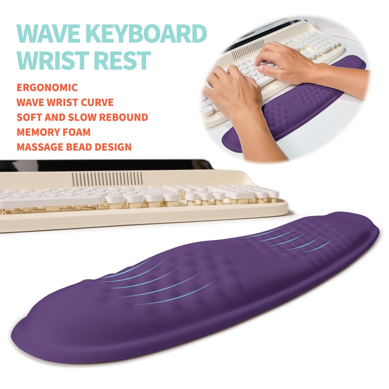 KUOSGM 2-in-1 Ergonomic Set, Wave Rise Keyboard Wrist Rest and Massage Bulge Slope Mouse Pad Wrist Support, Cushion Memory Foam Integrated to Relieve Wrist Pain, Dark Purple - Image 2