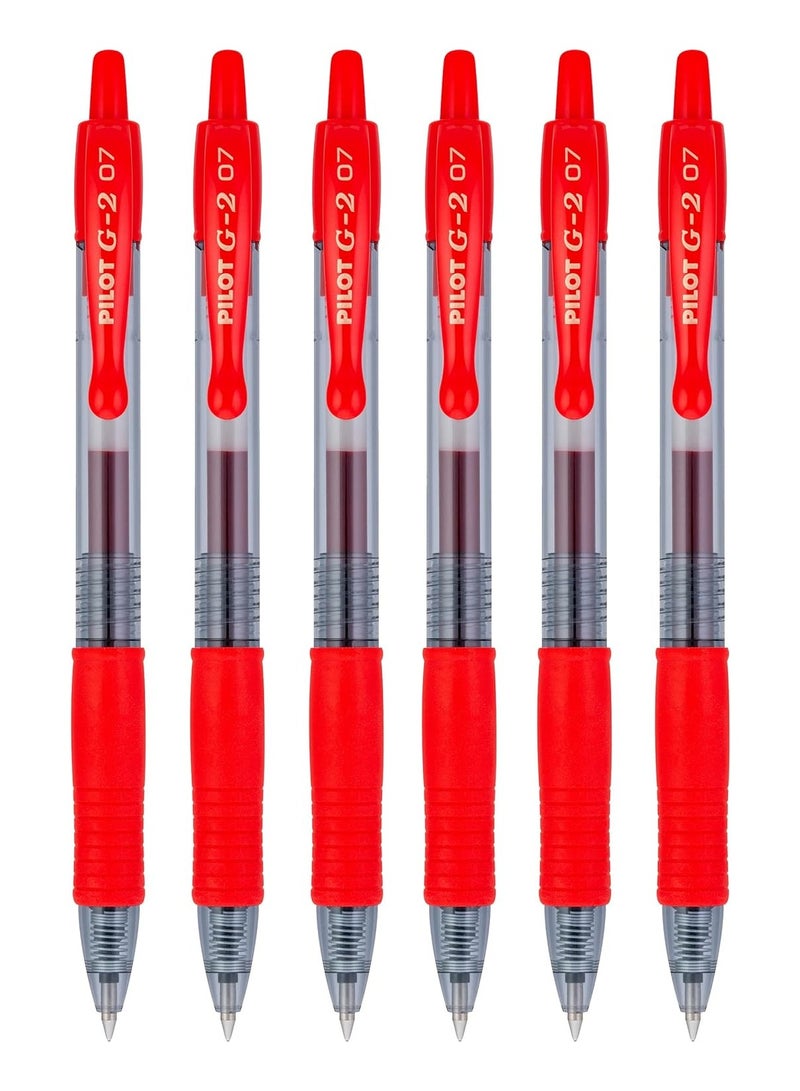 Pilot G2 07 Red Fine Retractable Gel Ink Pen Rollerball 0.7mm Nib Tip 0.39mm Line Width Refillable BL-G2-7 Pack Of 6 - Image 1