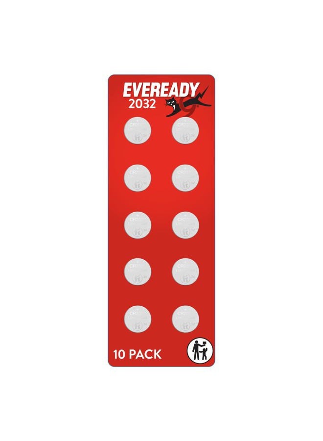 Eveready 2032 Batteries (10 Pack), 3V Lithium Coin Batteries for Watches, AirTags, Key Fobs, and Other Small Electronics - Image 1
