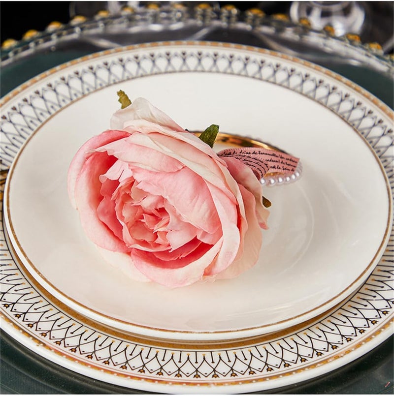 TUAGYMKR Floral Napkin Rings Set of 6,Rustic Rose Napkin Rings Flower Dinner Napkin Holder for Table Decoration (26#Pink) - Image 2