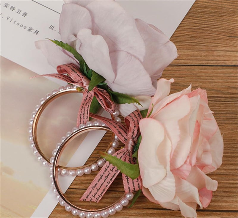 TUAGYMKR Floral Napkin Rings Set of 6,Rustic Rose Napkin Rings Flower Dinner Napkin Holder for Table Decoration (26#Pink) - Image 4
