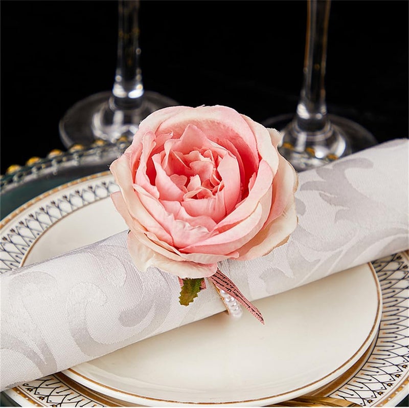 TUAGYMKR Floral Napkin Rings Set of 6,Rustic Rose Napkin Rings Flower Dinner Napkin Holder for Table Decoration (26#Pink) - Image 3