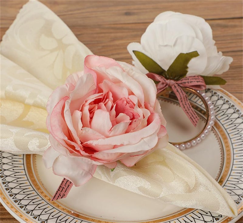 TUAGYMKR Floral Napkin Rings Set of 6,Rustic Rose Napkin Rings Flower Dinner Napkin Holder for Table Decoration (26#Pink) - Image 5