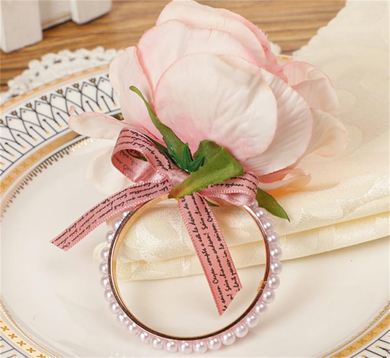 TUAGYMKR Floral Napkin Rings Set of 6,Rustic Rose Napkin Rings Flower Dinner Napkin Holder for Table Decoration (26#Pink) - Image 1