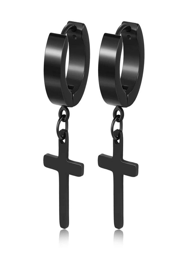 CCBFY Stainless Steel Cross Earrings Set for Men Women Dangle Hinged Men Women Earrings Silver Gold Black, Stainless Steel, No Gemstone - Image 1