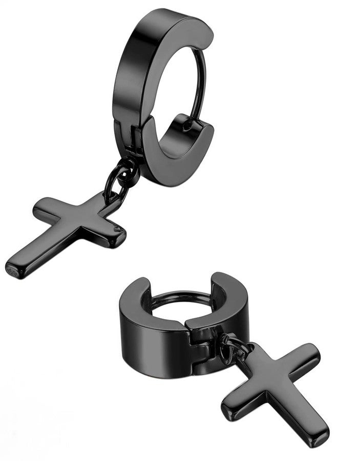 CCBFY Stainless Steel Cross Earrings Set for Men Women Dangle Hinged Men Women Earrings Silver Gold Black, Stainless Steel, No Gemstone - Image 2