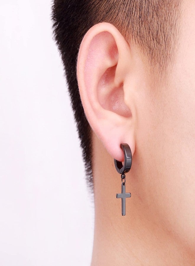CCBFY Stainless Steel Cross Earrings Set for Men Women Dangle Hinged Men Women Earrings Silver Gold Black, Stainless Steel, No Gemstone - Image 4