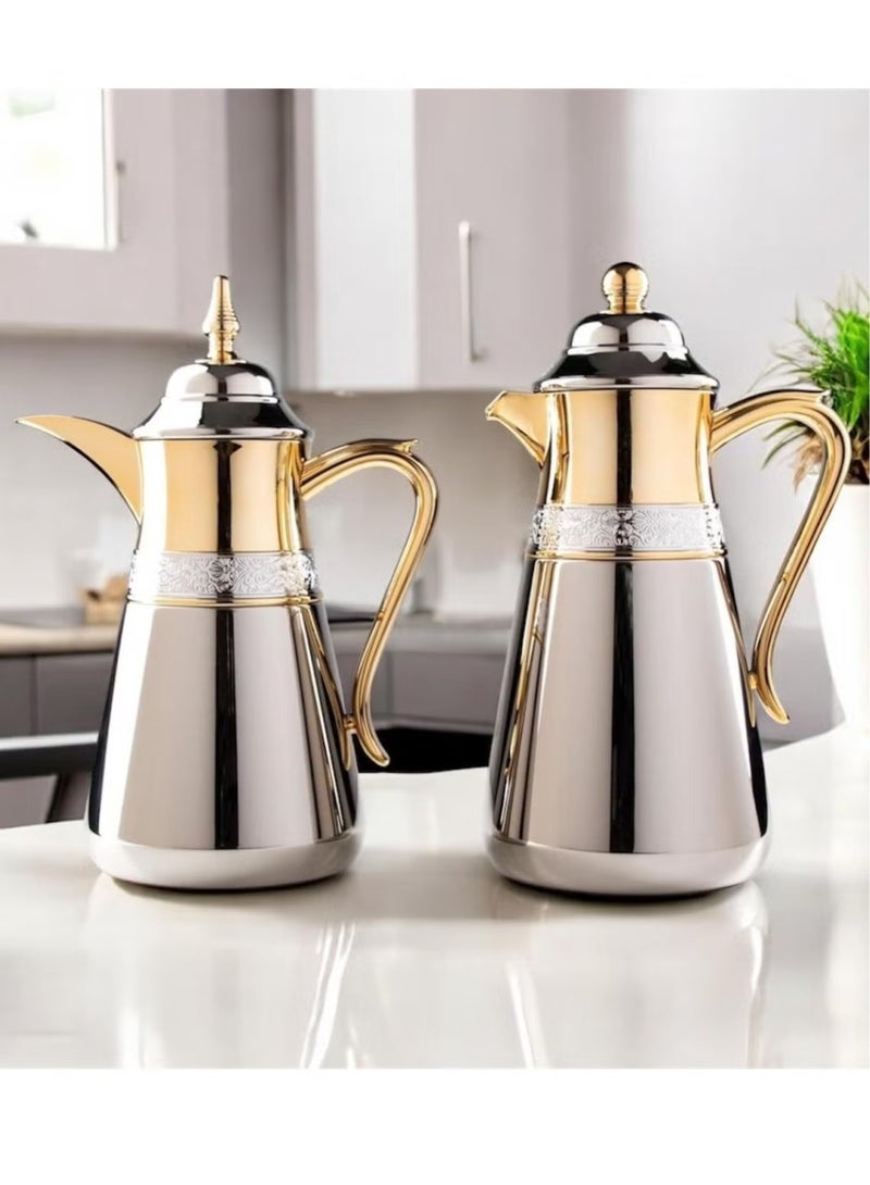 2-piece thermos set for tea and coffee, elegant design, made of full stainless steel, size 1/0.75 litres 