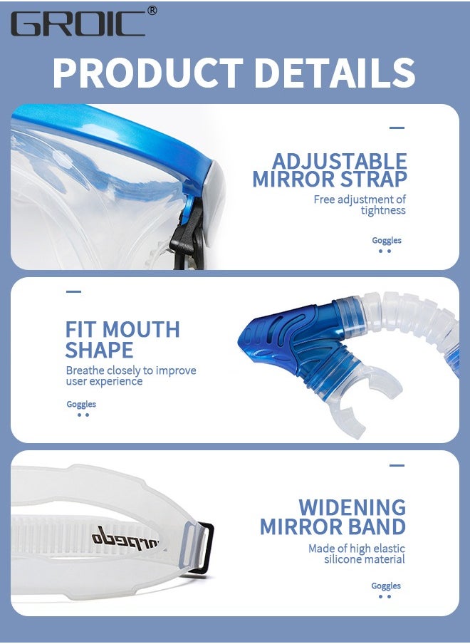 GROIC - Dry Snorkel Set Snorkel Mask, Snorkeling Gear for Adults, 180°Panoramic Wide View Diving Mask Breathing Freely Snorkel Mask for Snorkeling Scuba Diving Swimming Travel - Image 1
