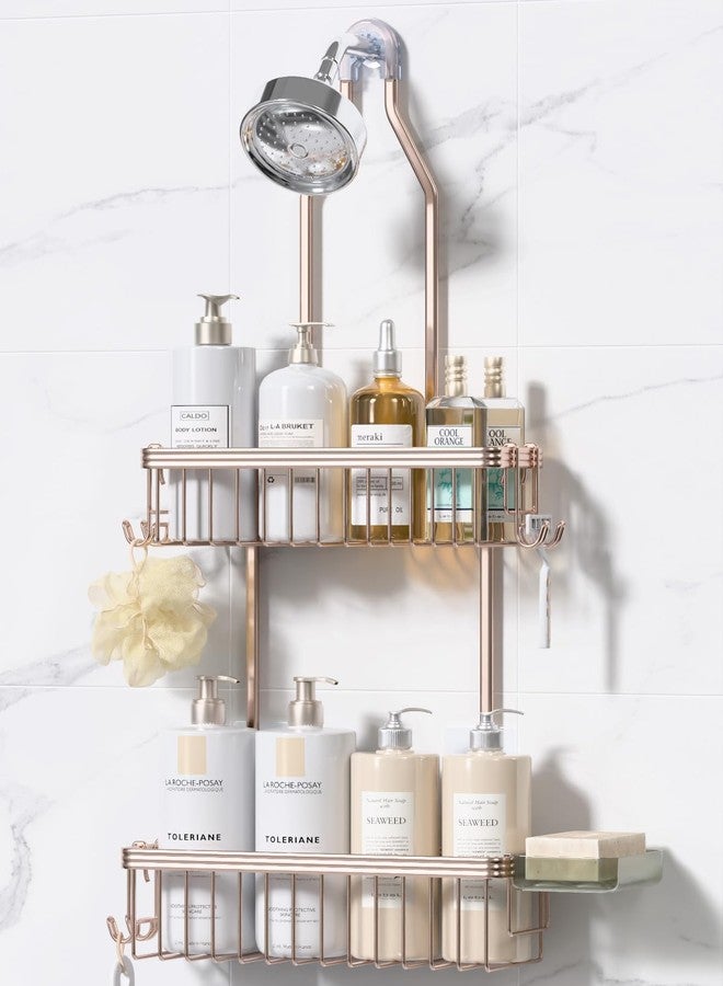 YASONIC Shower Caddy Hanging, Never Rust Shower Organizer Hanging, Aluminum Shower Racks for Inside Shower with Hooks for Razor, Bathroom Organizers and Storage with Soap Holder, Rose Gold - Image 1