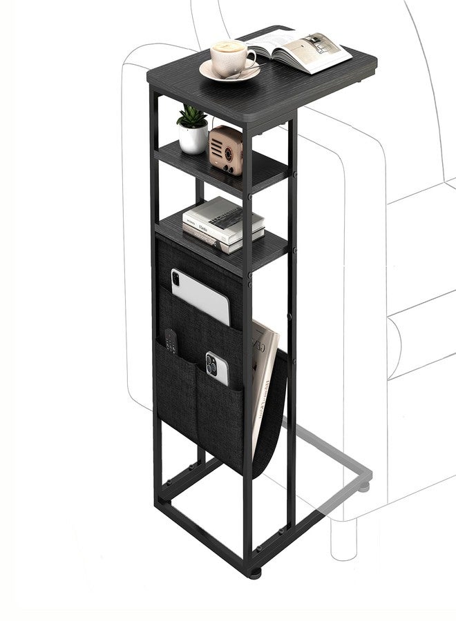 ZEXVIDA C Shaped End Table 28"(H) 3-Tier C Table with Storage Bag, Under Couch Table C-Shaped End Table with Storage Shelves and Bag for Living Room, Bedroom, or Office - Image 1