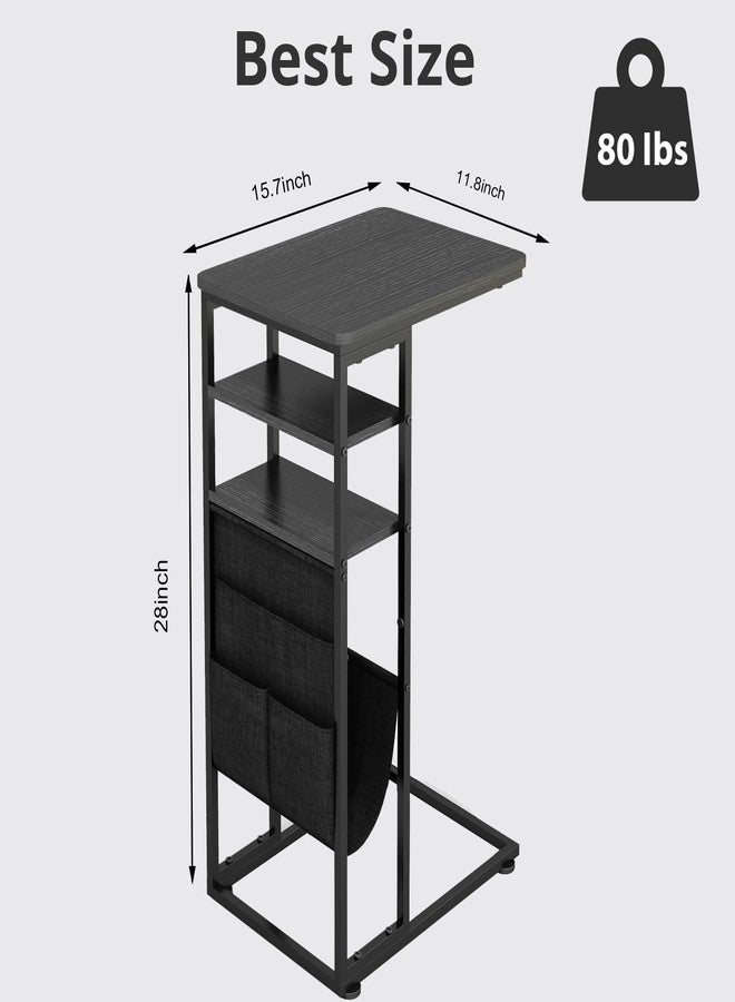 ZEXVIDA C Shaped End Table 28"(H) 3-Tier C Table with Storage Bag, Under Couch Table C-Shaped End Table with Storage Shelves and Bag for Living Room, Bedroom, or Office - Image 2