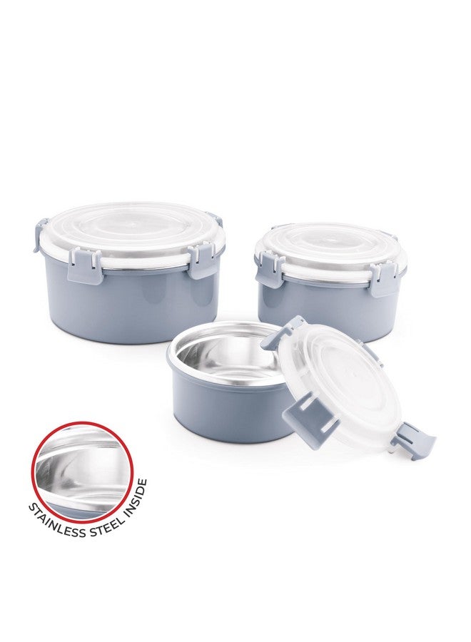 CLASSIC ESSENTIALS Stainless Steel Microwave Safe Containers|Bpa Free|Food Grade Material|Snack & Food Storage Containers|Leak & Spill Proof|Set Of 3(250 Ml,650 Ml & 1100 Ml)(Grey),Blue-Green - Image 2